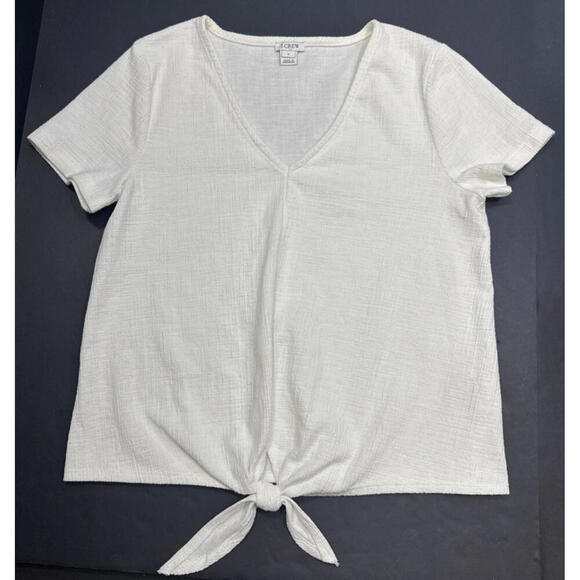 J. Crew White Cotton Minimalist Boho Beach Front Knot V Neck Blouse Small - Picture 1 of 13